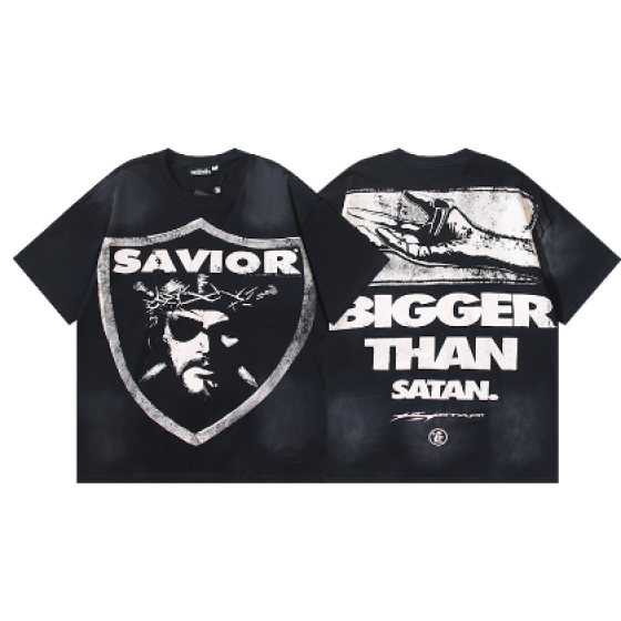 Hellstar Washed Retro Trendy Print Short-Sleeve T-Shirt